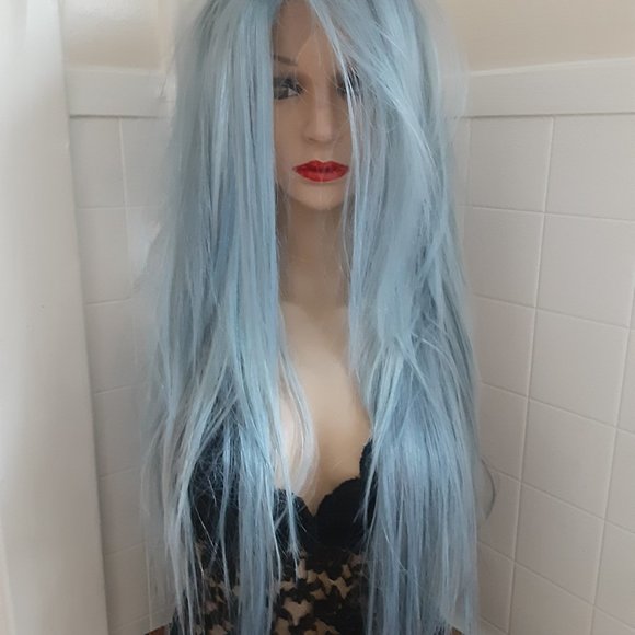 Scene wig EMO Wig silver blue lace front wig gothic - Picture 8 of 8